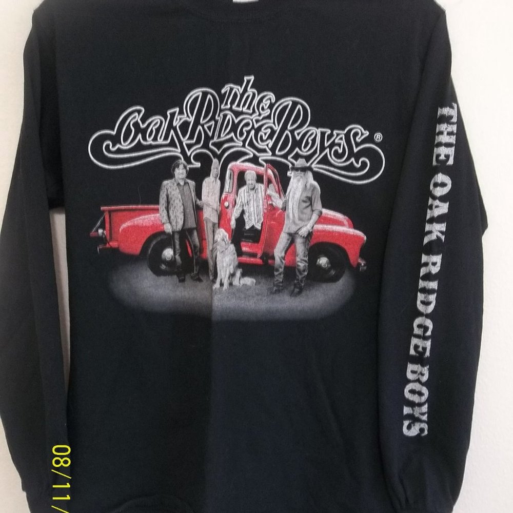 Gildan S Black Long Sleeve T-shirt, Oakridge Boys Logo on Front